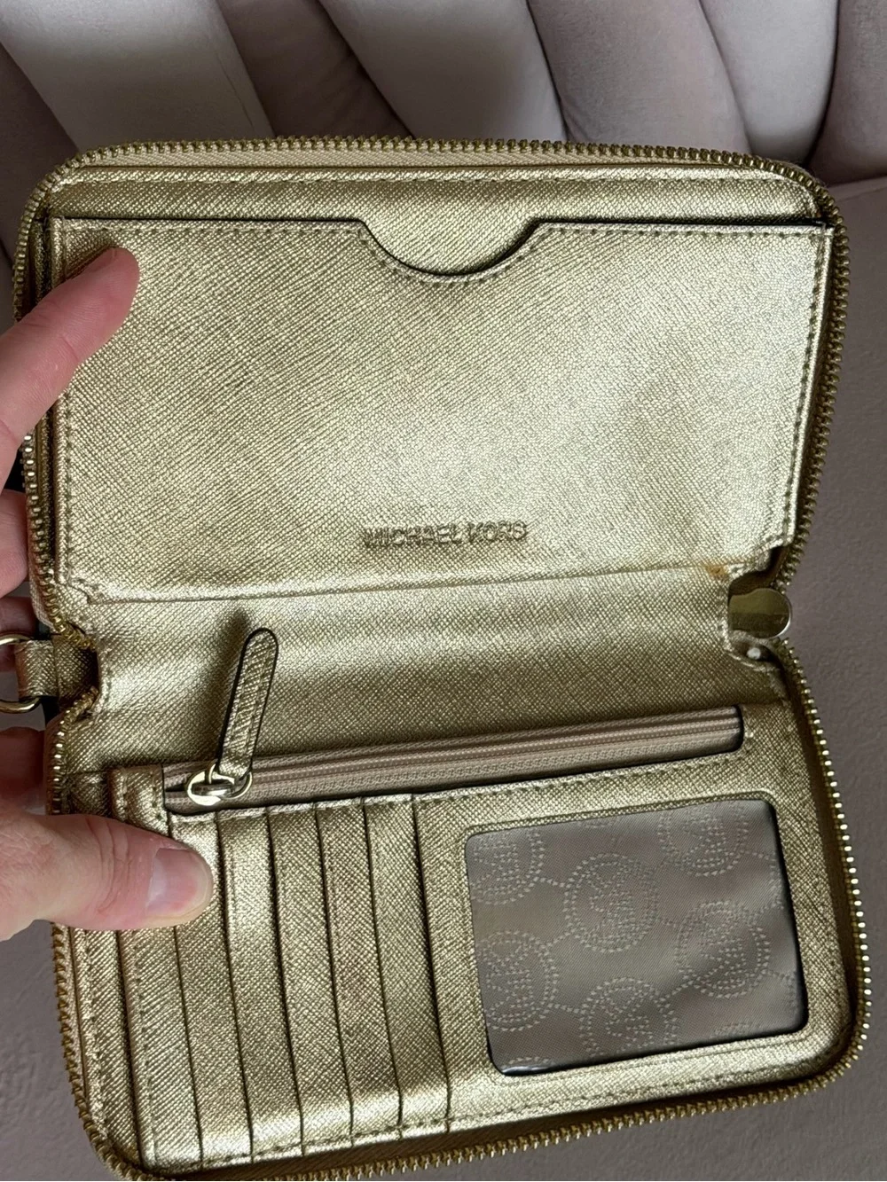 Michael Kors Gold Saffiano Zip Wallet